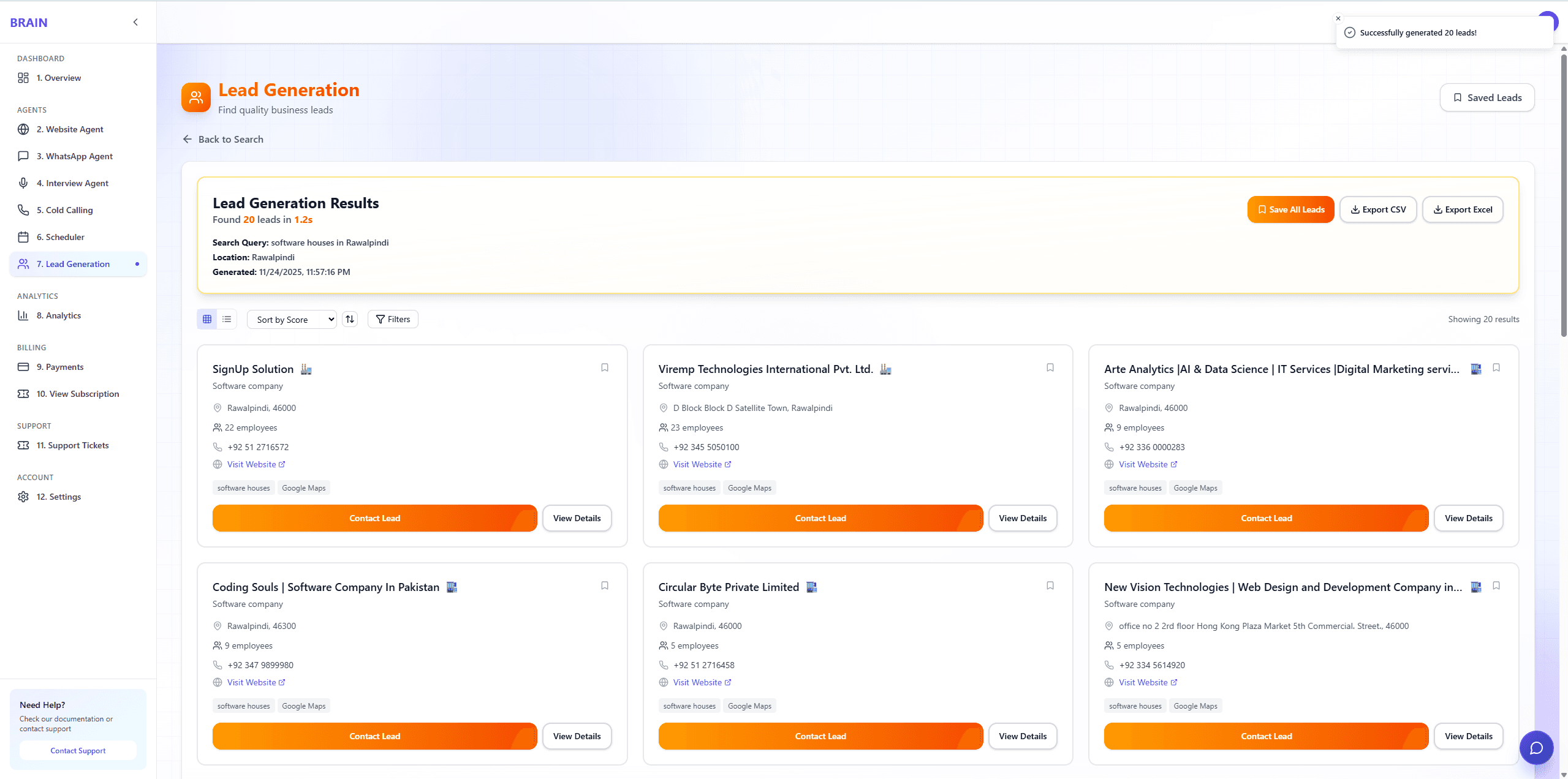 Lead generation pipeline dashboard screenshot